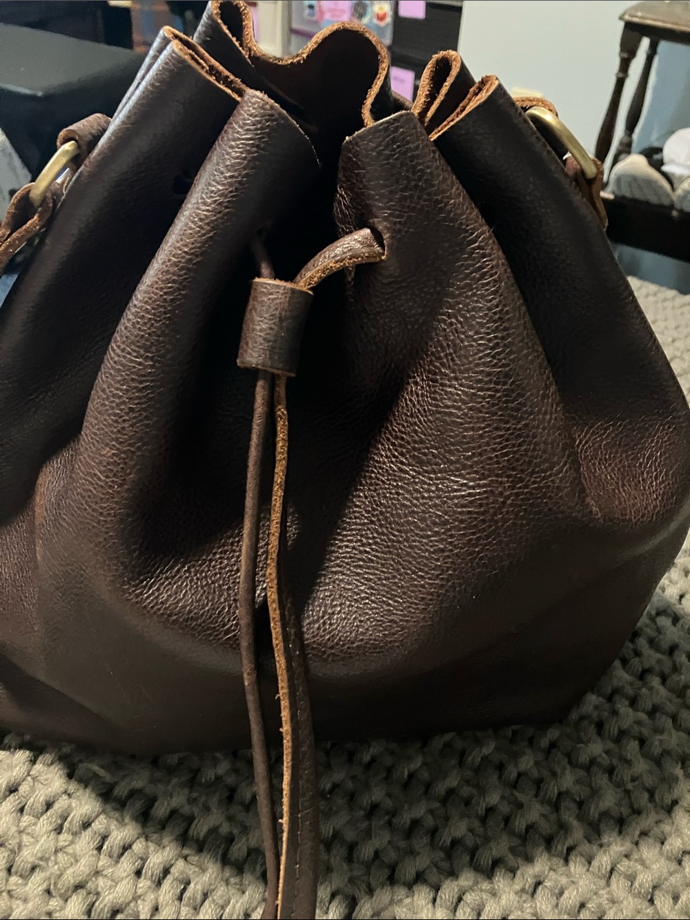Portland Leather Goods Bucket Bag in coldbrew pebbled leather